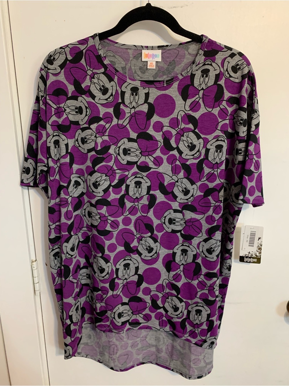 LuLaRoe Purple and Gray Minnie Mouse Short Sleeve Tunic